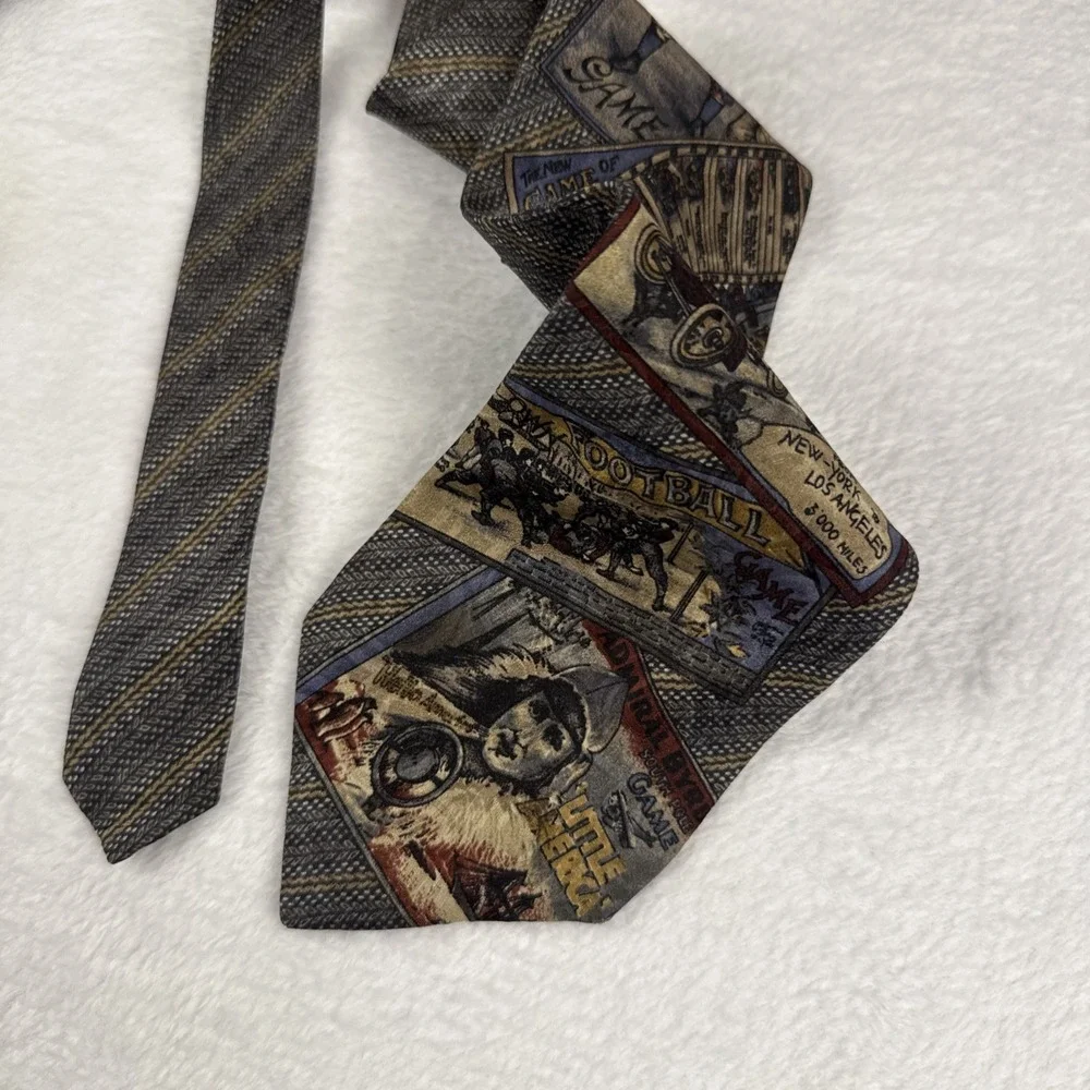 Guess Men's Necktie Tie Silk American Sports Vintage Posters Stripe Made USA 58